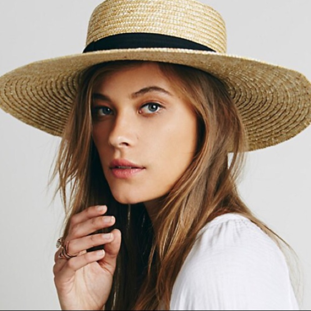 Wide Brim Boater HAT Straw Woven Summer Beach NEW - Picture 2 of 4
